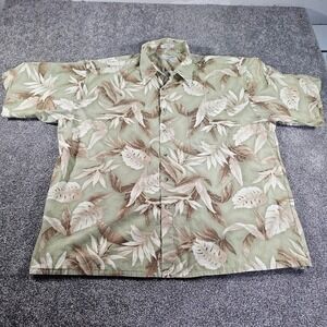 Pierre Cardin Button Up Shirt Mens XXL Green Tropical Leaf Print Cotton S/S